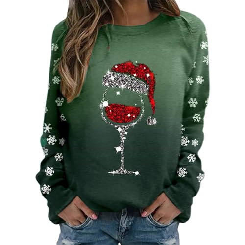2024 Weihnachtspullover Damen Lustig Weihnachts Sweatshirt Weihnachtspulli Pullover Damen Merry Christmas Sweatshirt Weihnachtsstrickjacke Basic Rundhals Langarmshirt Weihnachtsmotiv von Generic