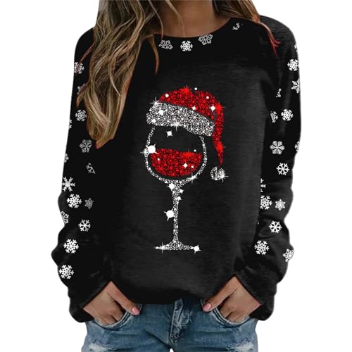 2024 Weihnachtspullover Damen Lustig Weihnachts Sweatshirt Weihnachtspulli Pullover Damen Merry Christmas Sweatshirt Weihnachtsstrickjacke Basic Rundhals Langarmshirt Weihnachtsmotiv von Generic