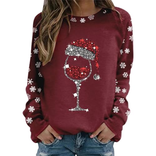 2024 Weihnachtspullover Damen Lustig Weihnachts Sweatshirt Weihnachtspulli Pullover Damen Merry Christmas Sweatshirt Weihnachtsstrickjacke Basic Rundhals Langarmshirt Weihnachtsmotiv von Generic