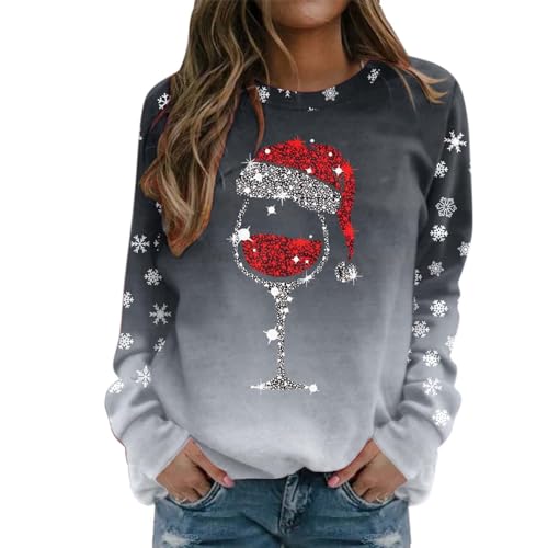 2024 Weihnachtspullover Damen Lustig Weihnachts Sweatshirt Weihnachtspulli Pullover Damen Merry Christmas Sweatshirt Weihnachtsstrickjacke Basic Rundhals Langarmshirt Weihnachtsmotiv von Generic