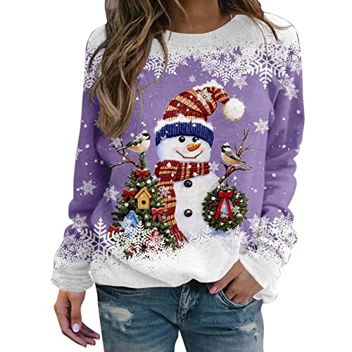 2024 Weihnachtspullover Damen Lustig Weihnachts Sweatshirt Weihnachtspulli Pullover Damen Merry Christmas Sweatshirt Weihnachtsstrickjacke Basic Rundhals Langarmshirt Weihnachtsmotiv von Generic