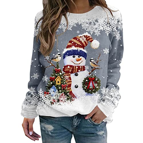 2024 Weihnachtspullover Damen Lustig Weihnachts Sweatshirt Weihnachtspulli Pullover Damen Merry Christmas Sweatshirt Weihnachtsstrickjacke Basic Rundhals Langarmshirt Weihnachtsmotiv von Generic