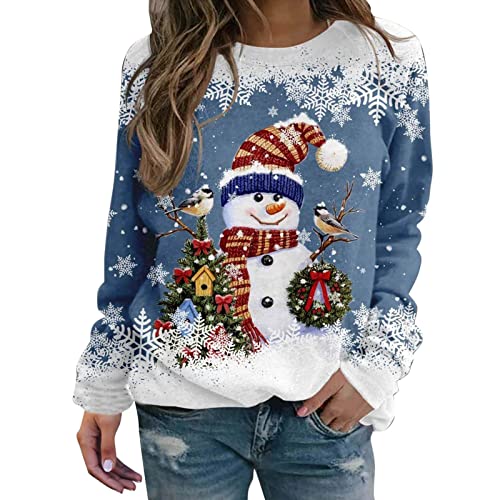 2024 Weihnachtspullover Damen Lustig Weihnachts Sweatshirt Weihnachtspulli Pullover Damen Merry Christmas Sweatshirt Weihnachtsstrickjacke Basic Rundhals Langarmshirt Weihnachtsmotiv von Generic
