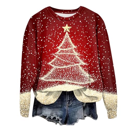 2024 Weihnachtspullover Damen Lustig Weihnachts Sweatshirt Weihnachtspulli Pullover Damen Merry Christmas Sweatshirt Weihnachtsstrickjacke Basic Rundhals Weihnachtspullover Damen Elegant Weihnachten von Generic