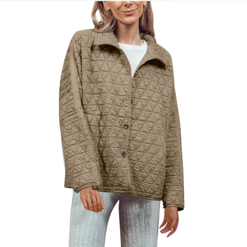 2024 Winter Steppjacken Für Damen Langarm Knopfverschluss Freizeitmäntel Mode Loose Fit Einfarbig Leichte Windjacke Trendige Übergangsjacke Für Damen Sportjacke von Generic