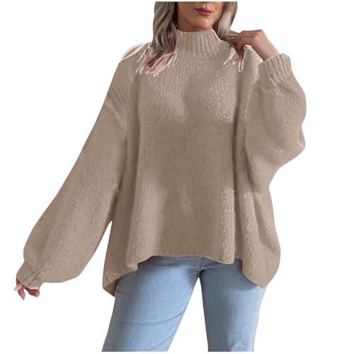 2024 Winter Strickpullover Für Damen Langarm Langarmshirt Stilvoller Lockere Passform Pulli Frauen Warme Rollkragenpullover Female Basic Shirt Weißes Oberteile von Generic