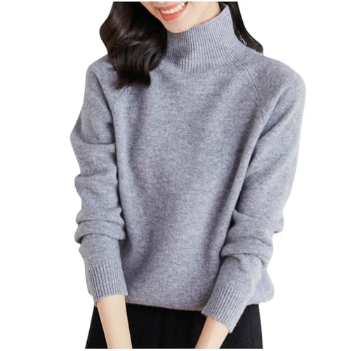 2024 Winter Thermo Strickpullover Für Damen Frauen Warme Pulli Einfarbig Lockere Passform Rollkragenpullover Langarm Langarmshirt Oberteile 90Er Jahre Outfit von Generic