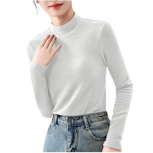 2024 Winterpullover Für Damen Leichter Thermo Warme Oberteil Frauen Elegance Lässige Sweatshirt Langarm Lockere Passform Bluse Stilvoller Einfarbig Pulloevr Basic Shirt Kapuzenpullover von Generic