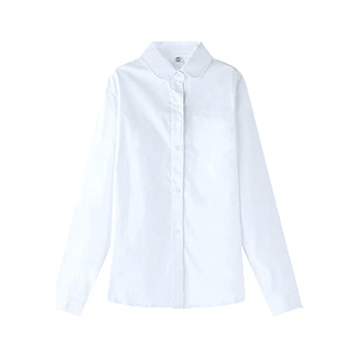 2025 Baby Kinder Töpfe Jungen beigebracht Mädchen formelle Hemden Blusen Weiße tragen Ausgefallene Damen Hemd Schuluniform Lange Ärmel Weiß Langarmbluse Button-Down-Kinder -Top (White, 9-10 Years) von Generic