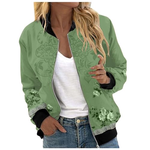 2025 Bomberjacke Damen Blumenmuster bergangsjacke Elegant Patchwork Bedruckte Jacke Bedruckt modisch Langarm Outwear Pilotenjacke Sweatjacke Herbst Frühling Sommerjacke von Generic