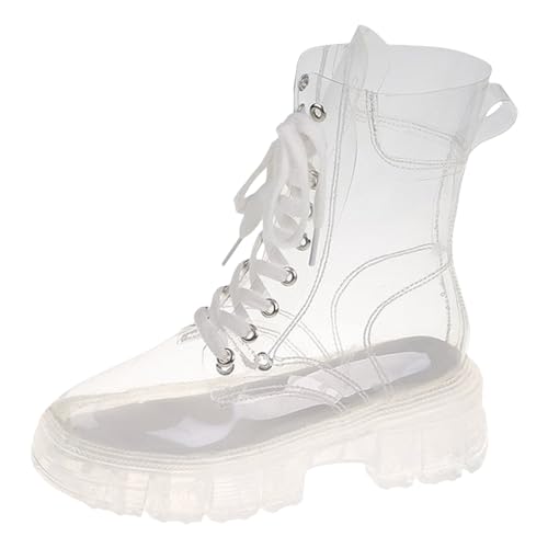 2025 Crystal Bottom Fashion Große Modestiefel Erhöhte Schnürung Transparente Matsutake-Gelee-Kurzstiefel mit dickem Boden Coole Stiefel Schuhe Damen Laufschuhe von Generic