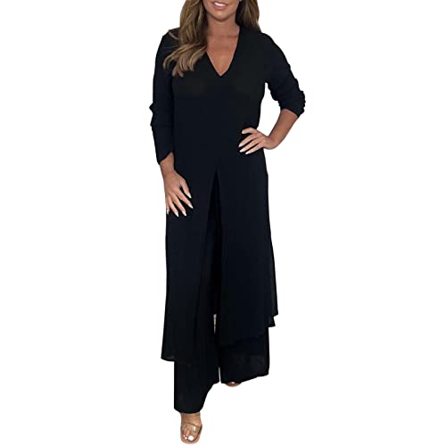2025 Hosenanzüge Damen Festlich Hochzeit Große Größen Chiffon Abendanzug Sets Cocktail Party Festlich Elegant 2-Teiliges Set Shirt Und Hohe Taille Hosenanzug Zweiteiler (21,5XL) von Generic