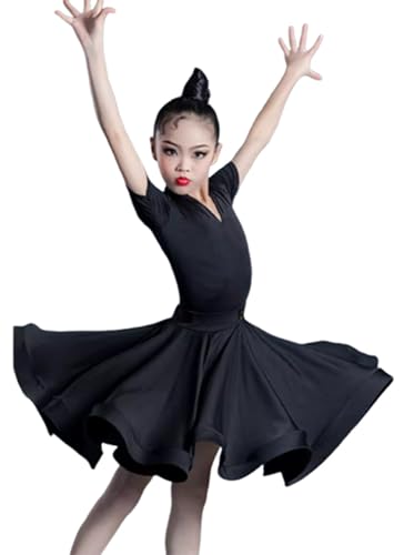 2025 Neue Kinder Latin Dance Kleid Mädchen Tango Cha Cha Salsa Rumba Kleid Halloween Karneval Party Tänzerin Kostüm,Black a,130 von Generic