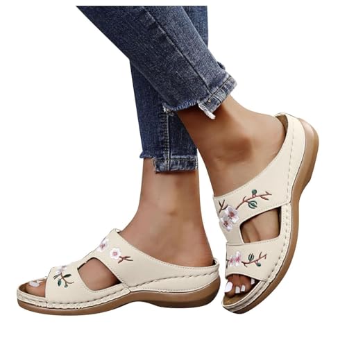 2025 hausschuhe damen weich comfort mit blockabsatz open toe wedges mesh strandsandalen elegant bequem von Generic