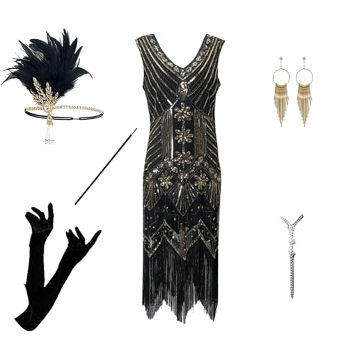 20er Jahre Charleston Kleid Pailletten Fransen Flapper Gatsby 20's Fransenkleid Damen-Kostüm von Generic