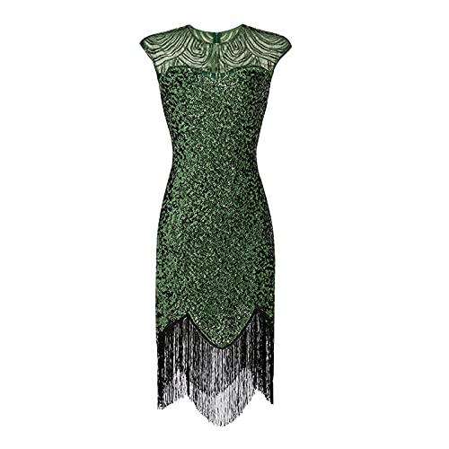 20er Jahre Kleid Cocktailkleid Damen, Glitzer Paillettenkleid Gatsby Kostüm Abendkleid Fransenkleid Runder Ausschnitt Vintage Kleider Karneval Party Outfit von Generic