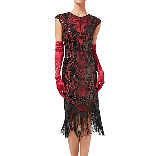 20er Jahre Kleid Damen Gatsby 1920er Kleider Fransenkleid Grün Gold Flapper Dress Kurz Charleston Kostüm Paillettenkleid Fransen Karneval Fasching von Generic