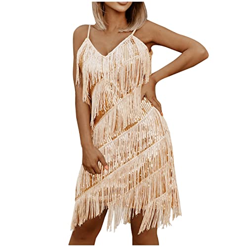 20er Jahre Kleid ärmellos Spaghettiträger Minikleid Mit Multi Schichten Fransen V-Ausschnitt Skaterkleid Fransen Tanzkleid Quaste Tanzkleid Fransen Rock Glitzer Pailletten Abendkleider Sale Angebote von Generic