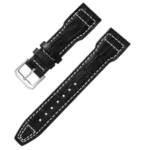 20mm 21mm 22mm Leder Uhrenarmband Herren und Damen Armband Ersatzgürtel(White line black,21mm) von Generic
