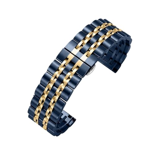 20mm 22mm Abnehmbares Edelstahl-Uhrenarmband Herren-Business-Uhrenarmband(Blue-Gold,20mm) von Generic