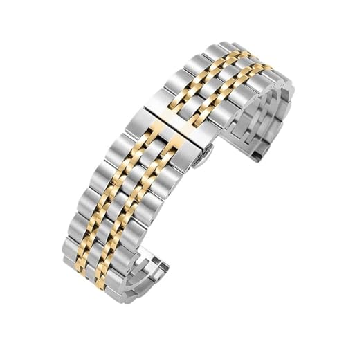 20mm 22mm Abnehmbares Edelstahl-Uhrenarmband Herren-Business-Uhrenarmband(Silver-Gold,20mm) von Generic