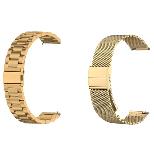 20mm Uhrenarmband Kompatibel mit Samsung Galaxy Watch 42mm Armband Metall, 2 Stück Solide Edelstahl Ersatzarmband Metall Mesh Armbänder für Frauen Männer (Gold) von Generic