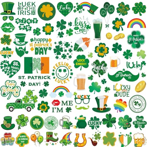 23 Blatt großes glitzerndes St. Patrick's Day-Tattoo-Zubehör, über 100 Stück glitzerndes Glücksklee-Kleeblatt, temporäre Tattoos, glitzernder Körperschmuck, irische Parade, Partygeschenke von Generic