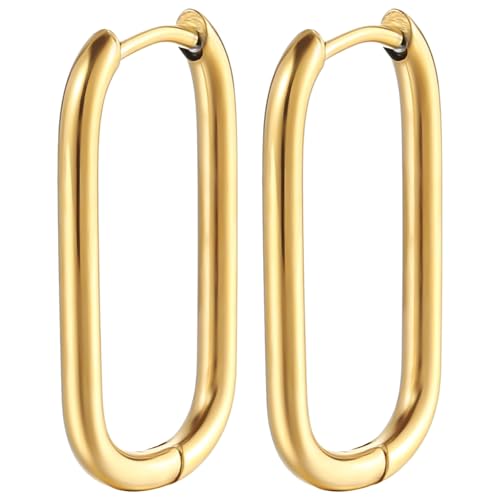 23 mm ovale Creolen aus Sterlingsilber, für Damen, klobige Edelstahl-Creolen, trendige, große, leichte Ohrringe von Generic