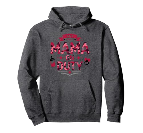 24/7 Mama on Duty: Pink Camo Mom Life, Mama Pullover Hoodie, Unisex für Erwachsene, Anthrazit Meliert, S von Generic