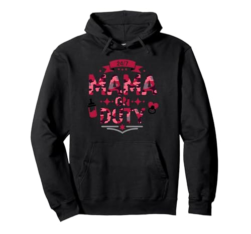 24/7 Mama on Duty: Pink Camo Mom Life, Mama Pullover Hoodie, Unisex für Erwachsene, Schwarz, M von Generic