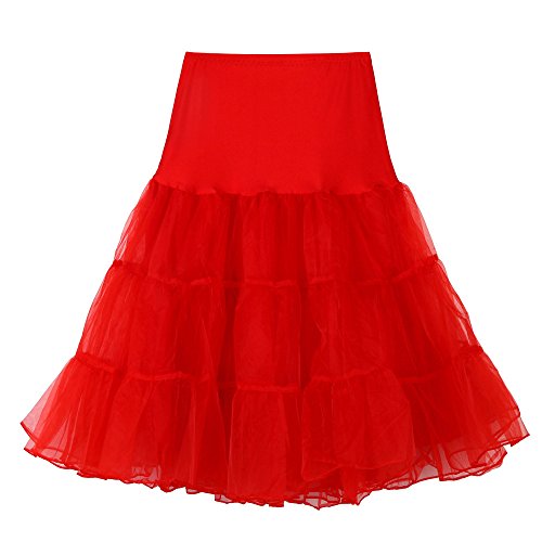 25.5'' Damen Petticoat Unterrock Reifrock Underskirt Crinolinefür 1950er Rockabilly Kleid 50er Jahre Petticoat Reifrock Unterrock Reifrock Röcke Vintage Swing A-Linie CrinolineRockabilly (M-Red, L) von Generic
