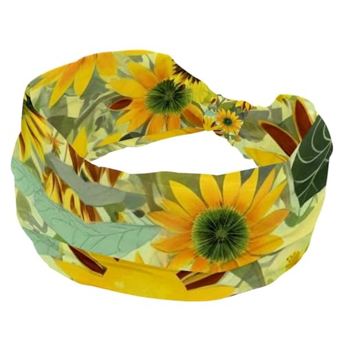 257 Stirnbänder für Damen, rutschfest, elastisch, Sport-Haarbänder für Damen, weiches Stoff-Stirnband für Workout, Yoga, modisches Haarzubehör, gelbe Sonnenblume, 1 Stück von Generic