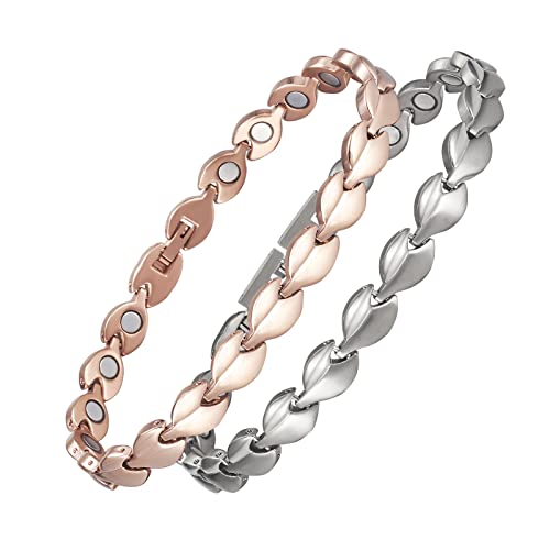 YINOX 2PCS Frauen Titan Magnetische Fußkettchen und Knöchel Armband mit Magnet und Kupfer Korn Schmuck TAC-0088S TAC-0088R, 24 cm, Titan von YINOX