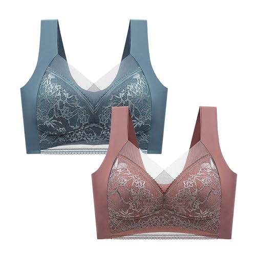 2er Pack BH Damen Ohne Bügel Baumwolle Damen-BHS Push Up Unterwäsche Bra Bralette Große Brüste Starker Halt Bustier Comfit Sport-BHS Minimizer BHS Outlet Angebote 20 Blau 4XL von Generic