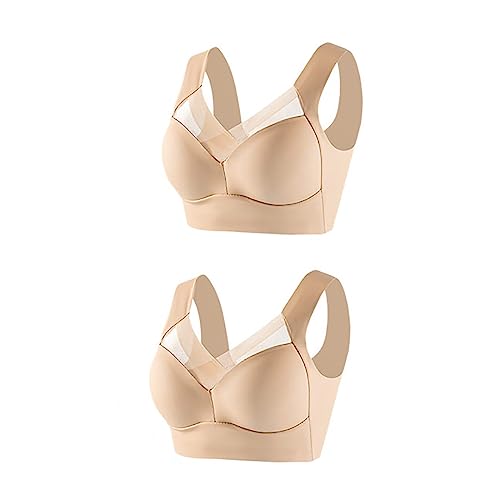 2er Pack BH Damen Ohne Bügel Baumwolle Damen-BHS Push Up Unterwäsche Bra Bralette Große Brüste Starker Halt Bustier Comfit Sport-BHS Minimizer BHS Sale 21 Beige XL von Generic