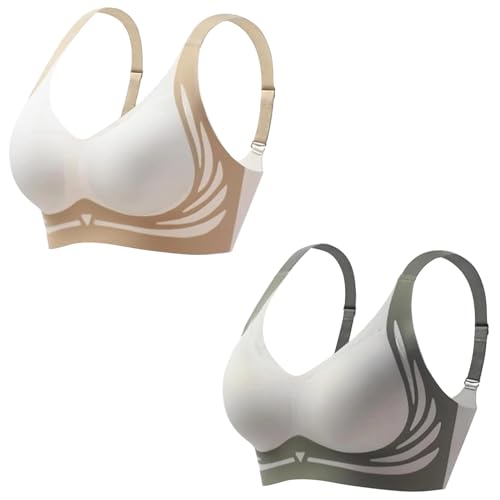 2er Pack BHS Damen Ohne Bügel 𝗣ush Up Super Gather BH Wireless Seamless Sport Bügelloser Stütz BH Lifting Anti-Sagging Wireless Adjustable Keine Schlaffen Brüste Comfit BHS Nahtlos (Gold, L) von Generic