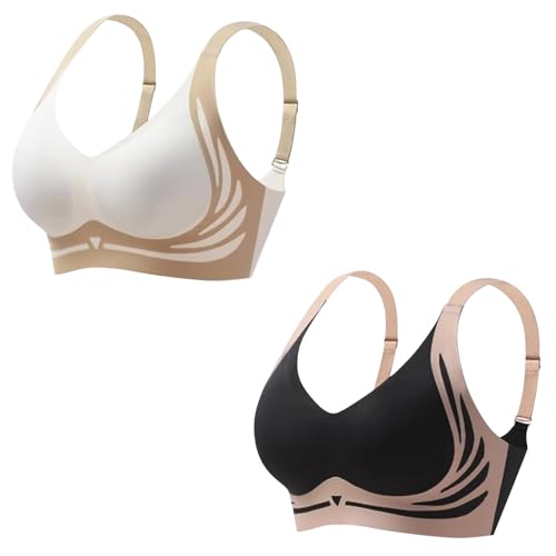 2er Pack BHS Damen Ohne Bügel 𝗣ush Up Super Gather BH Wireless Seamless Sport Bügelloser Stütz BH Lifting Anti-Sagging Wireless Adjustable Keine Schlaffen Brüste Comfit BHS Nahtlos (Grey, XXL) von Generic