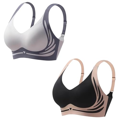 2er Pack BHS Damen Ohne Bügel 𝗣ush Up Super Gather BH Wireless Seamless Sport Bügelloser Stütz BH Lifting Anti-Sagging Wireless Adjustable Keine Schlaffen Brüste Comfit BHS Nahtlos (Orange, M) von Generic