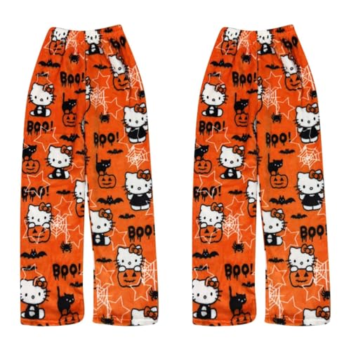 2er Pack Flanell Pyjamahose Damen Lang Schlafanzughose Y2K Pyjama Hose Flauschig Schlafhose Fleece Pants Cartoon Kawaii Winter Flanellhose Loungewear Teenager Mädchen Kleidung Geschenke für Frauen von Generic