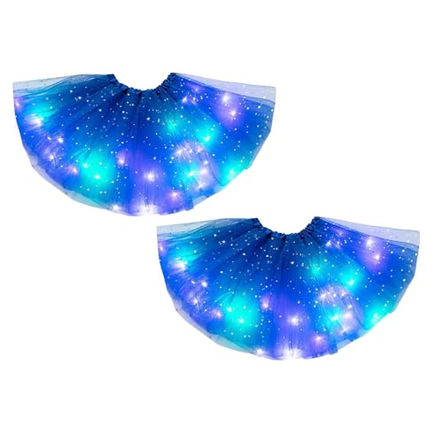 2er Pack LED Tütü Rock Kurz Damen 50er Tüllrock Minirock Stern Pailletten Rockabilly Petticoat Ballett Tanzen Unterrock Dehnbaren Ballettrock Vintage Erwachsene Tutu Festliche (2PCS Black, One Size) von Generic