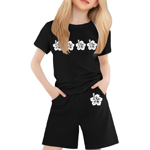 2er-Pack Mädchen Sommer-Schlafanzüge - Elegant mit Knopf Pyjamas Set Cartoon Print T-Shirt und Kurze Hose Set Baumwoll Nachthemd Frühling Print Kurzarm Shorts Geschenk Junge Mädchen von Generic