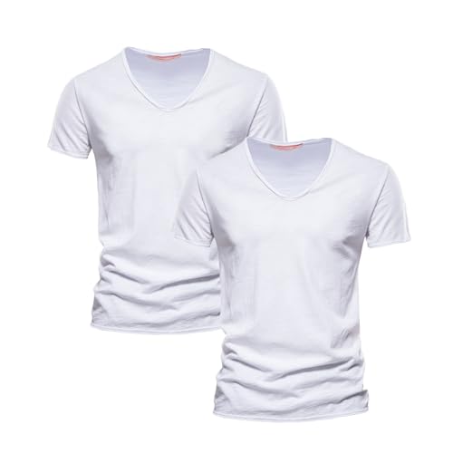 2er-Pack T Shirt Herren V Ausschnitt 100% Baumwolle Kurzarm Atmungsaktive Shirts Herren Einfarbig Regular fit Tshirt Sportshirts Sommer Basic T-Shirt 2er-Pack T Shirt Herren V Ausschnitt 100% Baumwolle Kurzarm Atmungsaktive Shirts Herren Einfarbig Regular fit Tshirt Sportshirts Sommer Basic T-Shirt von Generic