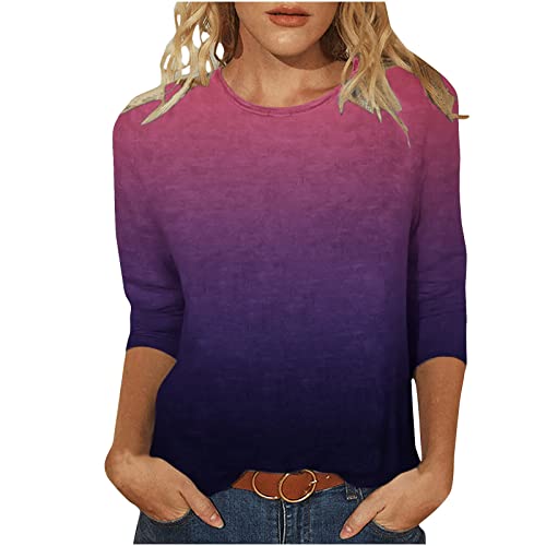 3/4 Ärmel Pullover Damen Farbverlauf Langarmshirt Lässig O-Ausschnitt Bluse Locker Longsleeve Oberteile Baumwolle Basic Top Dünne Übergangs Tshirt Klassisch Langarm Sportshirt Streetwear von Generic