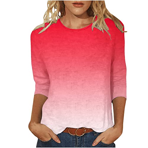 3/4 Ärmel Pullover Damen Farbverlauf Langarmshirt Lässig O-Ausschnitt Bluse Locker Longsleeve Oberteile Baumwolle Basic Top Dünne Übergangs Tshirt Klassisch Langarm Sportshirt Streetwear von Generic