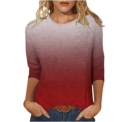 3/4 Ärmel Pullover Damen Farbverlauf Langarmshirt Lässig O-Ausschnitt Bluse Locker Longsleeve Oberteile Baumwolle Basic Top Dünne Übergangs Tshirt Klassisch Langarm Sportshirt Streetwear von Generic