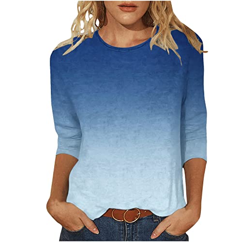 3/4 Ärmel Pullover Damen Farbverlauf Langarmshirt Lässig O-Ausschnitt Bluse Locker Longsleeve Oberteile Baumwolle Basic Top Dünne Übergangs Tshirt Klassisch Langarm Sportshirt Streetwear von Generic