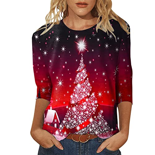 3/4 Ärmel Weihnachtspullover Damen Schneemann 3D Drucken Weihnachtsshirt Christmas Tshirts Langarm Weihnachtsbluse Causal Elegante Weihnachten Langarmshirt Oberteil Sweatshirt Teenager Mädchen von Generic