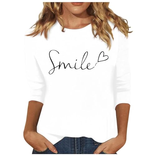 3/4 Arm Shirt Damen Lässige Rundhalsausschnitt Oberteile Bluse Mode Leger Slim Fit Tops Bluse Dreiviertelarm Shirt Leicht Tunika Tops Sommershirts Frauen Sportshirt Tshirt Damen Große Größen von Generic