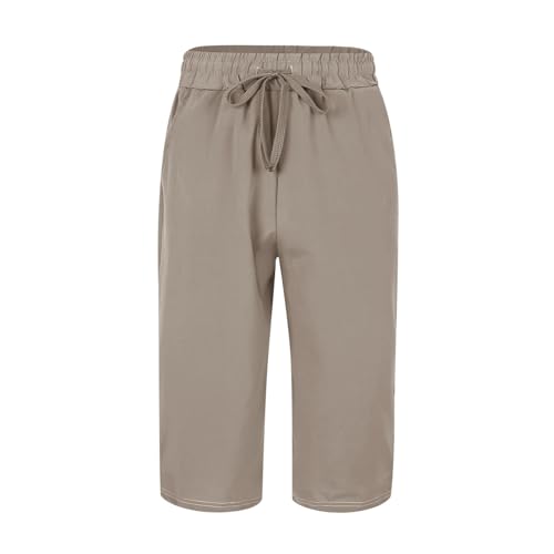 3/4 Hose Herren Leinen, Baumwolle Leinenhose Herren mit Gummizug Baggy Freizeithose Gym Caprihose Jogginghose Stretch Leichte Outdoorhose Bequem Baumwollhose Sport Strandhosen von Generic
