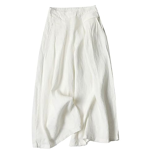 3/4 Leinenhose Damen High Waist Sommer Baumwolle-Sommerhosen Leicht 7/8 Oversize-Große Größen Leinen Hose Palazzo Caprihose mit Taschen Freizeithose Weite Hose Wide Leg Hose Bequeme Stoffhose von Generic